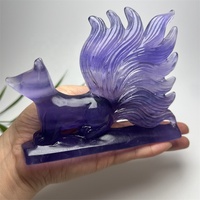 Vente en gros de sculptures d'animaux en cristal naturel, fluorite violette, renard à neuf queues