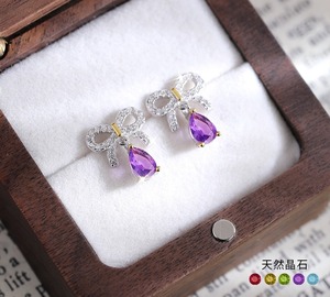 Boucles d'oreilles pendantes minimalistes en argent sterling 925 avec nœud, pierre naturelle en cristal taille poire 4*6mm, bijoux en forme de goutte d'eau, vente en gros - Product Image 2