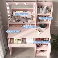 Coiffeuse en bois pour filles avec tabouret et miroir Table de maquillage pour le rangement de la chambre à coucher