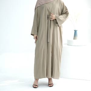 Ultimo due pezzi modesto Set di Abaya in lino 2 pezzi abbinata a Kimono senza maniche abito interno musulmano Set Ramadan Abaya - Product Image 2