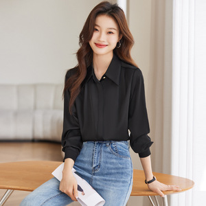 Women's White Long Sleeve Shirt Solid Color Polyester Office Wear Elegant Simple Style - Product Image 2