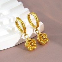Anting-anting gantung bunga berlapis emas 18K dari baja tahan karat, liontin kamelia, perhiasan untuk wanita