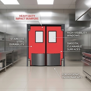 Porte de cuisine commerciale automatique bidirectionnelle moderne en acier inoxydable résistante aux chocs avec accès entrepôt - Product Image 1