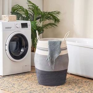 Wholesale Price Multi-color <strong>Large</strong> Foldable Cotton Rope Woven Blanket Laundry Hamper <strong>Basket</strong> <strong>Storage</strong> <strong>Basket</strong> with Handle - Product Image 5