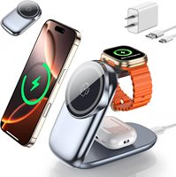 Stasiun Pengisian Daya Nirkabel Lipat 3-in-1 15W, Pengisi Daya Nirkabel Cepat 3 in 1 untuk iPhone dan Samsung