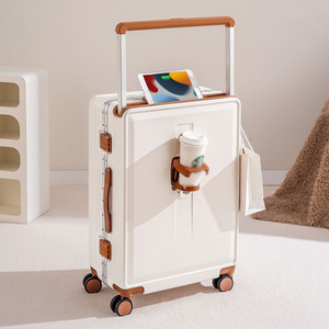 Wholesale Wide Telescopic Handle Luggage Multi-functional Aluminum Frame Suitcase <strong>PC</strong> Material Cup Holder Hassle-free Trips - Product Image 4