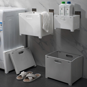Foldable Wall Mounted Laundry Basket Gray Rectangle Storage <b>Box</b> For Bathroom Space <b>Saving</b> Organizer - Product Image 1