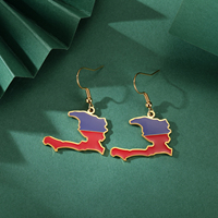 Boucles d'oreilles drapeau et carte d'Haïti Boucles d'oreilles en acier inoxydable de style classique plaqué or 18 carats Bijoux en émail de mode