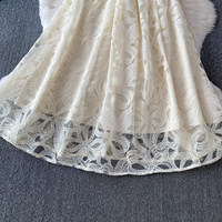 Robe décontractée pour femme à col volanté en dentelle, coupe trapèze, manches courtes, élégante, ajourée, fluide, longueur midi, pour le quotidien