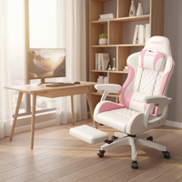 Chaise de jeu ergonomique à dossier haut, rose, avec support lombaire et repose-pieds, directement de l'usine chinoise.