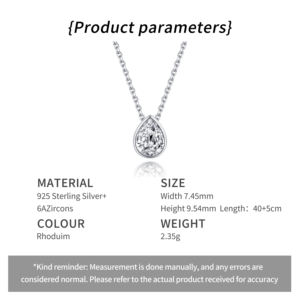 Kalung Liontin Rantai Perak Sterling 925 Berlapis Rhodium Model Bezel Pear Water Drop Zircon, Hadiah Wanita untuk Pesta dan Hari Jadi - Product Image 4