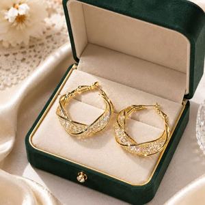 Orecchini a Cerchio Geometrici Trendy in Argento 925 Placcato Oro, Gioielli da Festa per Donne - Product Image 3