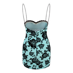 Minivestido verde menta con estampado floral y tirantes finos para mujer, atuendo perfecto para la playa y el verano para chicas - Product Image 2