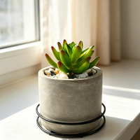 Pot de fleurs rond en ciment de style industriel avec support métallique, jardinière en béton pour balcon, plante succulente, couleur personnalisée