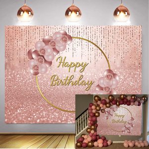 Toile <span class=keywords><strong>de</strong></span> fond <span class=keywords><strong>de</strong></span> photographie rose or joyeux <span class=keywords><strong>anniversaire</strong></span>, paillettes scintillantes, ballon, femme, princesse douce, fille, fête d'<span class=keywords><strong>anniversaire</strong></span> féminine, photo - Product Image 1