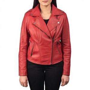 Veste de moto pour femme en cuir de vachette rembourrée de duvet, imperméable, à col montant, fermeture éclair, manches longues, épaisse, pour l'automne/hiver - Product Image 5