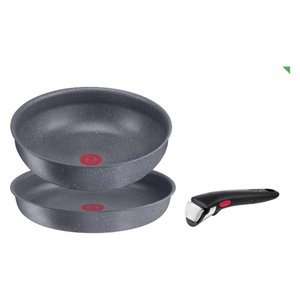 Ensemble de poêles 3 pièces (24 et 28 cm) en aluminium antiadhésif avec manche amovible INGENIO MINERALIS Gris pierre 012164600103 - Product Image 1