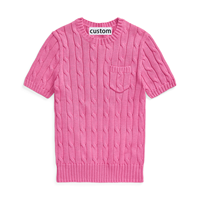 Logo personnalisé femmes à manches courtes couleur unie tricot mince pull décontracté câble pull d'été en tricot