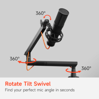 Support de microphone rotatif à 360° AUKI, profil bas, bras réglable en alliage d'aluminium, gestion des câbles dissimulée