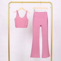 Ensemble de yoga 2 pièces pour femme, respirant, effet seconde peau, avec soutien-gorge de sport push-up à maintien renforcé et effet embellissant le dos, et pantalon évasé, tenue d'entraînement