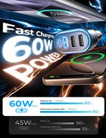 Cargador de Coche USB LISEN Popular de 60W con PD3.0 QC3.0, Adaptador de Corriente de 4 Puertos para iPhone 17 16 15, Samsung y Teléfonos Móviles Android