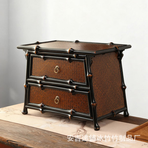 Mueble de Bambú para Té con Cajones, Estilo Antiguo, Caja de Almacenamiento de Bambú Lacado para Juego de Té, Mueble de Mesa - Product Image 1