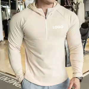 Manufacturer Active Men'S Breathable Long Sleeves Fleece Half <strong>Zip</strong> <strong>Hooded</strong> Tops Fitness Workout Custom Plain Running Shirts Hoodie - Product Image 1