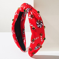 Serre-tête noué en strass imprimé canne à sucre de Noël pour femme, accessoires de cheveux de fête, personnalisable directement de l'usine