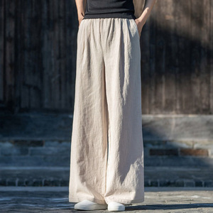 Wide Leg Pants Elastic Waist Plus Size Women's Casual Pants Raw Linen Cotton Blend Ultra Thin Spring Summer Style - Product Image 1
