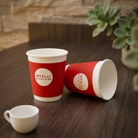 Gobelets à café en papier à double paroi écologiques avec logo personnalisé, avec couvercles, gobelets jetables biodégradables à emporter, ISO9001 FSSC BRCGS