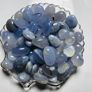 Wholesale high quality bulk natural blue lace agate tumbled stone healing quartz blue chalcedony tumble folk crafts