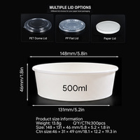 Bol à soupe en carton blanc de qualité alimentaire 100% compostable de 500 ml avec couvercle, adapté aux salades à emporter