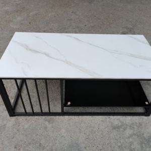 Nouvelle table basse rectangulaire 2022 à succès avec plateau en roche et pieds en fer au design épuré pour salon - Product Image 5