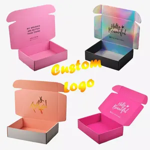 Angelol Express Box Fabriek Custom Logo Print Eco Vriendelijke Golfkartonnen Verzenddozen Zwart Roze Holografische Papieren Doos