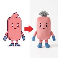 Mascotte de viande rectangulaire rose en peluche personnalisée, avec poils gris touffus, gants bleus, chaussures, thème alimentaire de charcuterie, dessin animé, anniversaire, oreilles mobiles, recharge USB