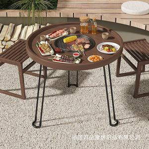 <b>Outdoor</b> Round <b>BBQ</b> <b>Table</b> With Grill And Seating For Garden Patio Use - Product Image 1