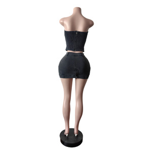 Ensemble deux pièces femme jupe mini en <span class=keywords><strong>jean</strong></span> stretch et <span class=keywords><strong>corset</strong></span> tube en <span class=keywords><strong>jean</strong></span>, collection printemps-été 2026, tenues jupe en <span class=keywords><strong>jean</strong></span> - Product Image 6