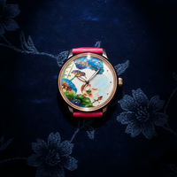Montre de luxe Peinture chinoise Cadran de montre en argent Fleur de lotus Émail Montre mécanique Bracelet en cuir Fermoir de montre personnalisable