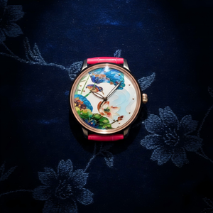 Reloj de Lujo con Pintura China, Esfera Plateada con Diseño de Flor de Loto Esmaltada, Reloj Mecánico con Correa de Cuero y Cierre Personalizable - Product Image 2