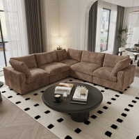 ATUNUS Canapé d'Angle Modulable 3 Places Marron Rétro Américain Moderne, en Tissu Velours Côtelé Rayé Épais et Moelleux pour Salon
