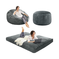 Poufs pour adultes géant convertible pouf lit micro-fibre couverture mousse rempli sol canapé canapé plein charbon de bois pour