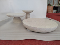 Design simple moderne décoration de la maison table basse en marbre travertin poli table ronde de style japonais naturel beige