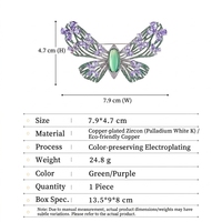 Broche Papillon en Gros Micro-Pavée de Zircon Cubique Violet et Vert, Accessoire Vestimentaire pour Femme, Idéale pour la Décoration de Revers de Costume