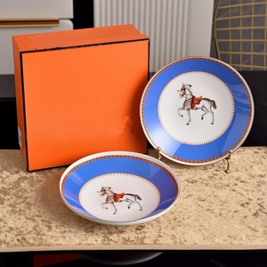 Assiettes de créateur, ensembles de 2 pièces, vaisselle en porcelaine fine, assiette creuse de 8 pouces, motif forêt tropicale Steed - Product Image 1