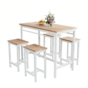Ensemble de table de bar moderne 5 pièces avec 4 tabourets, plateau en chêne blanc de 47,5 pouces de long, structure en métal, meubles de bar de cuisine D0100HAXB1V - Product Image 1