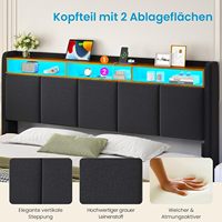 Lit YIFAN moderne 160x200cm avec éclairage LED intégré dans la tête de lit, design rembourré réglable, station de charge, panneau MDF, chambre à coucher