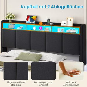 <span class=keywords><strong>Letto</strong></span> Moderno 160x200cm con Illuminazione LED, <span class=keywords><strong>Testiera</strong></span> Imbottita, Design con Stazione di Ricarica, Pannello in MDF, Arredamento Camera da <span class=keywords><strong>Letto</strong></span> - Product Image 6