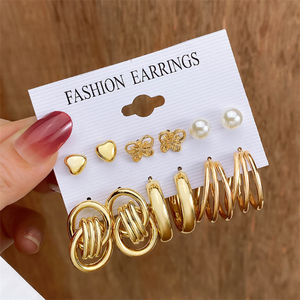 ต่างหูห่วงไข่มุกรูปหัวใจทรงกลมขนาดใหญ่ทรงเรขาคณิตทำจากโลหะเคลือบทองหรูหราแนววินเทจสำหรับผู้หญิง - Product Image 6