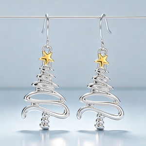 Pendientes de Aro con Diseño de Árbol de Navidad en Dos Tonos para Mujer, Joyería Minimalista de Moda Navideña - Product Image 2
