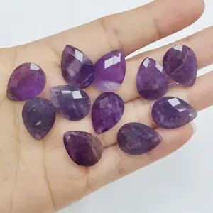 13*18mm liontin Amethyst tetesan air segi ganda liontin batu permata Amethyst segi ganda kuarsa kristal penyembuhan